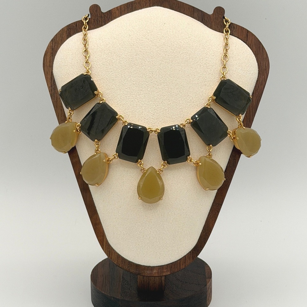 Kate Spade Green Statement Necklace Gold Tone Translucent Bib Jewelry